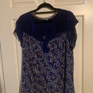 Daniel Rainn Royal Blue Floral Tassel Peasant Tunic